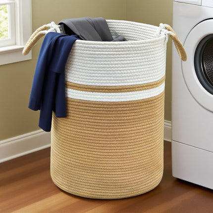 WEAVEMYTH 56L Large Woven Cotton Rope Laundry Basket