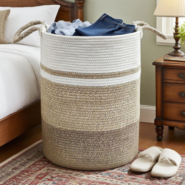 WEAVEMYTH 56L Large Woven Cotton Rope Laundry Basket