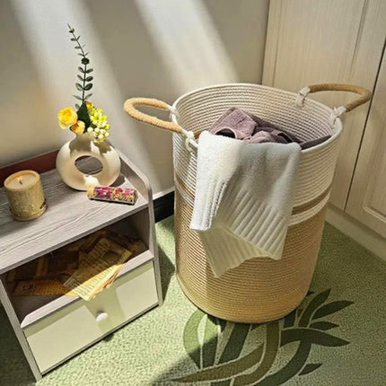 WEAVEMYTH 56L Large Woven Cotton Rope Laundry Basket