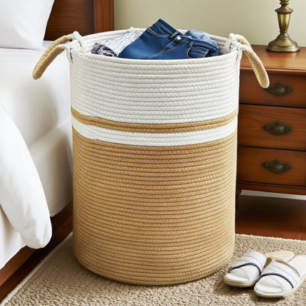 WEAVEMYTH 56L Large Woven Cotton Rope Laundry Basket