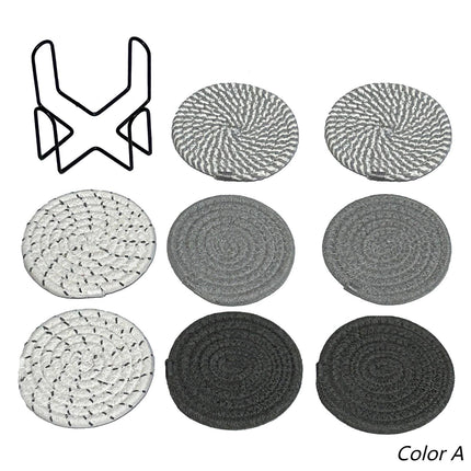 WEAVEMYTH Minimalist Cotton Drink Coasters (Set of 8 + Holder)