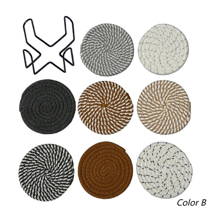 WEAVEMYTH Minimalist Cotton Drink Coasters (Set of 8 + Holder)