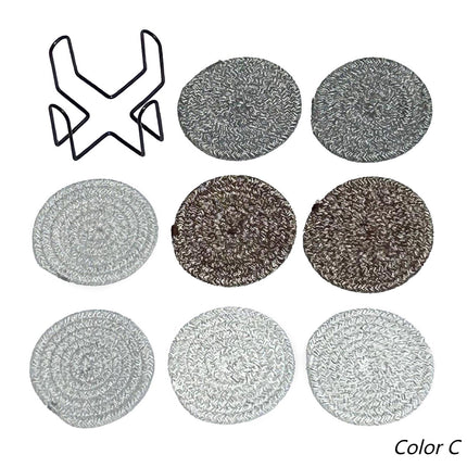 WEAVEMYTH Minimalist Cotton Drink Coasters (Set of 8 + Holder)